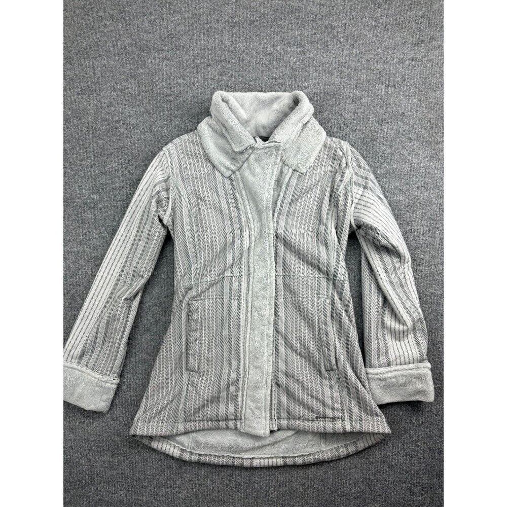 ExOfficio Jacket Women's Small Gray/Blue Snap Up Fleece Lined Pockets Winter
